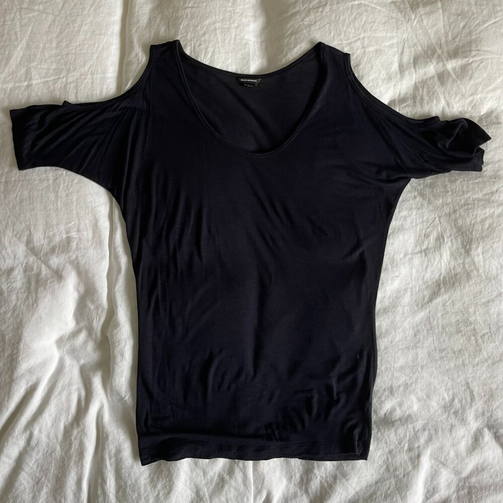 Club Monaco Navy Blue Open Shoulder Top Size Small